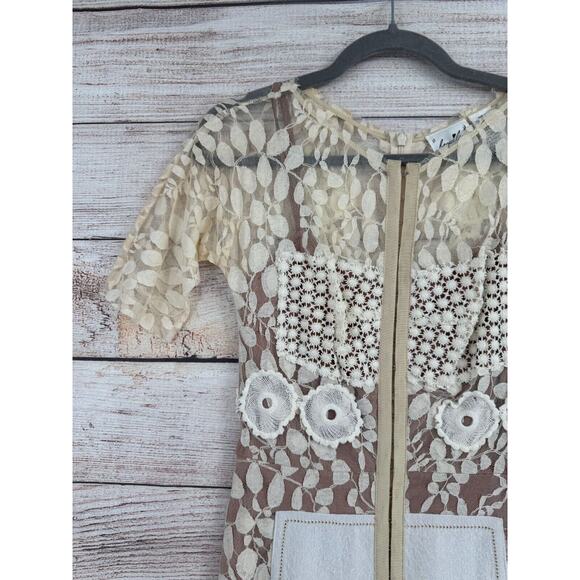 Beguile by Byron Lars Floral Brocade Lace Dress Women's Size‎ 0 Cream/Tan Lined - Picture 3 of 13